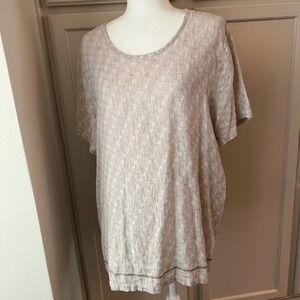 FLAX Oatmeal Linen Textured Tunic Top Scoop Neck Short Sleeve Size large